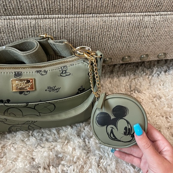 DISNEY MICKEY MOUSE olive green purse with coin pouch exclusive primark bag - Picture 4 of 8